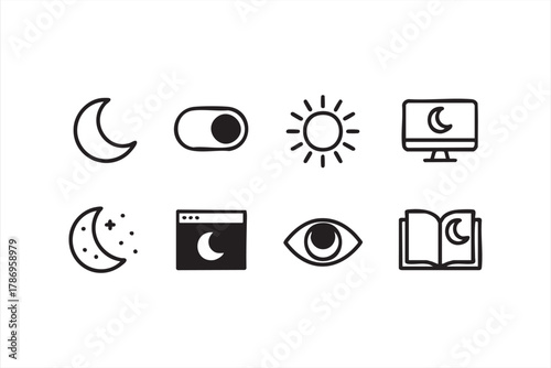 Theme and brightness control vector icons for digital and app development