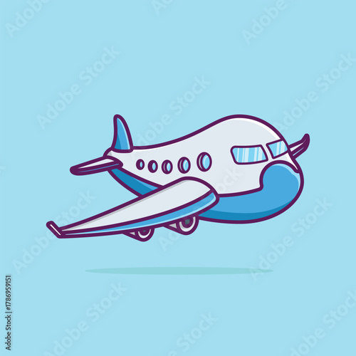 Simple Cute Blue and White Airplane Cartoon vector illustration world sustainable transport day concept icon isolated