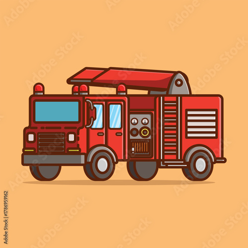 Simple Red Fire Truck Cartoon vector illustration world sustainable transport day concept icon isolated