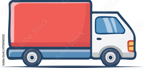 Flat design icon of a shipping van or delivery truck, a symbol for commercial freight service, cargo transportation, and logistics
