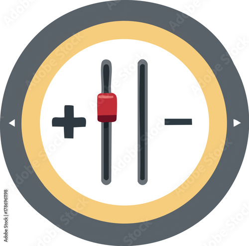 Modern flat design icon with plus and minus symbols on adjustment sliders, representing level control and settings for a user interface