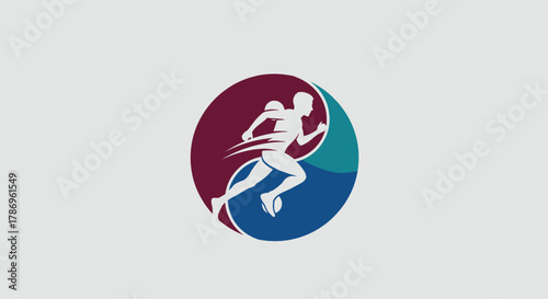 Dynamic runner silhouette captured in abstract yin yang motion symbol representing speed, agility, and athletic performance