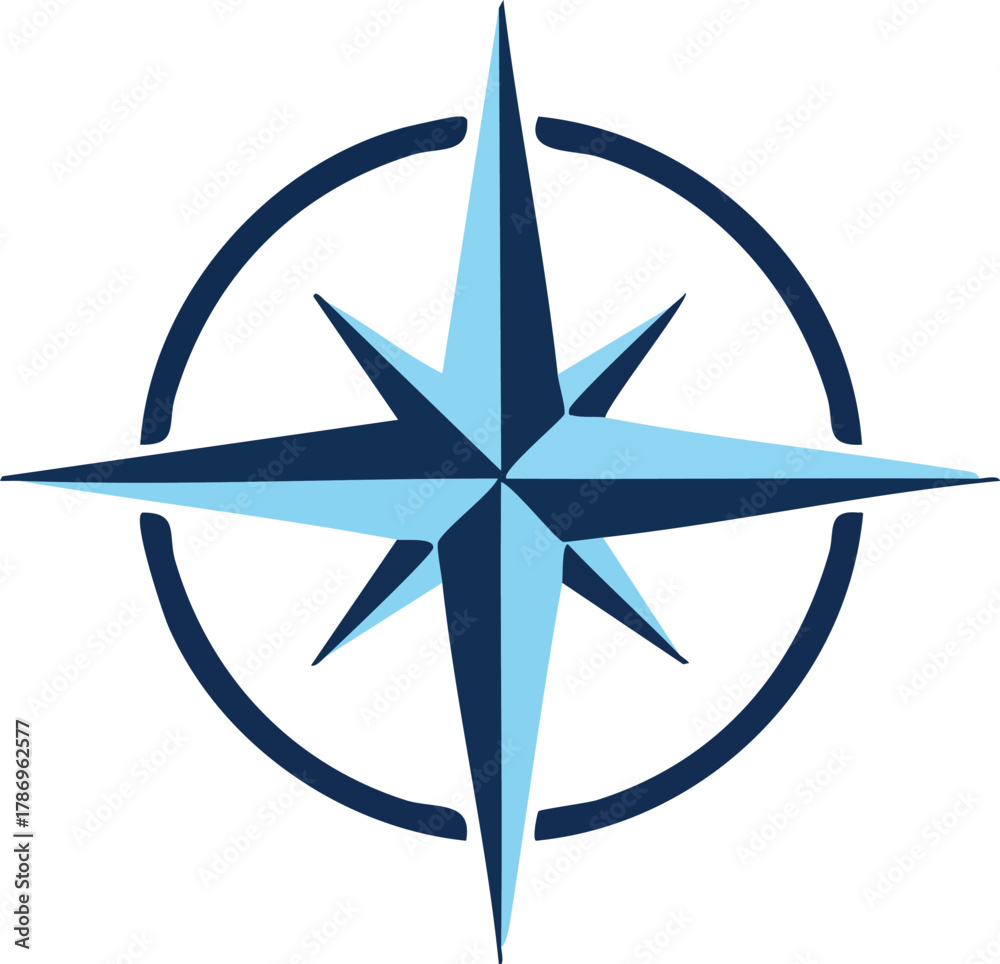 Fototapeta premium Nautical Compass Rose in Blue Tones Navigational Symbol