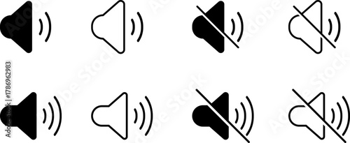 Collection of speaker volume icons showing sound levels and mute status