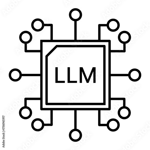 LLM chip line icon with editable stroke