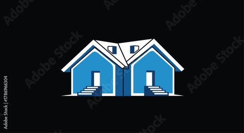 Modern blue duplex house illustration with clean lines perfect for real estate branding or property development concepts