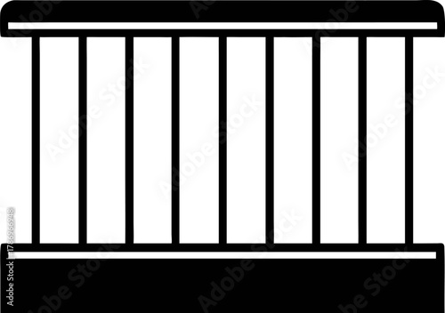 A stylized black and white graphic icon representing a jail or prison cell, symbolizing confinement, restriction, or legal issues