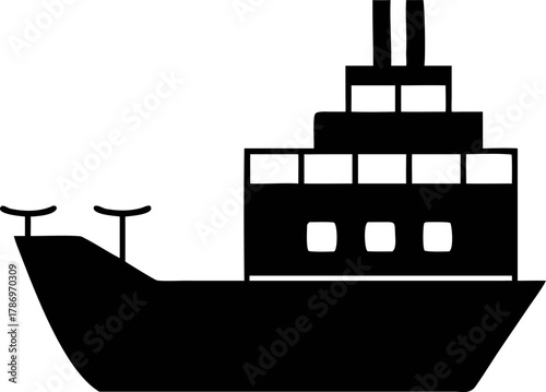 Simple Maritime Vessel Icon Representing Sea Transport and Global Logistics in a Clean Black and White Silhouette Design