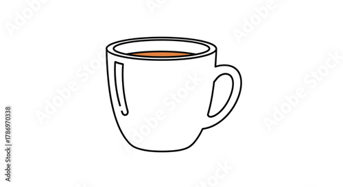 A simple illustration of a white coffee mug filled with a brown beverage.