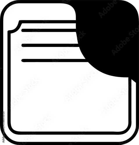 Minimalist document icon illustration with folded corner, ideal for various digital interfaces and design projects, clean black and white vector graphic symbol
