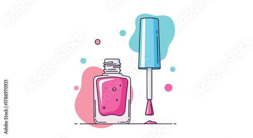 A vibrant illustration of pink nail polish bottle with its applicator brush.