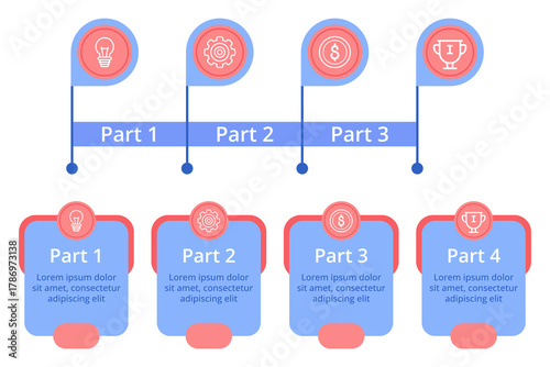 Infographic set presenting clear visual process with three key parts, featuring icons for ideas, mechanics, and achievements. Layout supporting easy understanding of each step involved