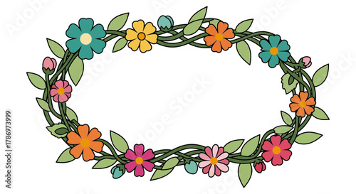 Floral wreath vector illustration with colorful flowers design