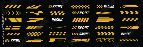 Sport car decal stripes vector set, dynamic speed lines, racing tuning strips, and automotive sticker designs
