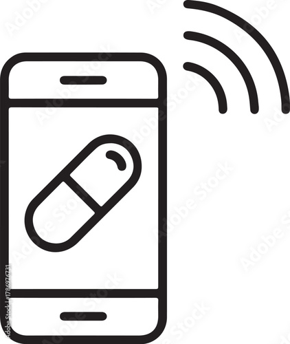 Smartphone displaying a pill icon with wireless signal waves