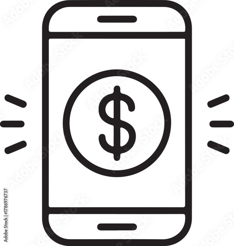 Mobile phone with dollar sign icon for financial transactions