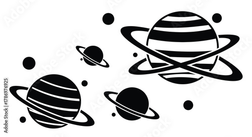 Black and white planets vector space illustration astronomy design