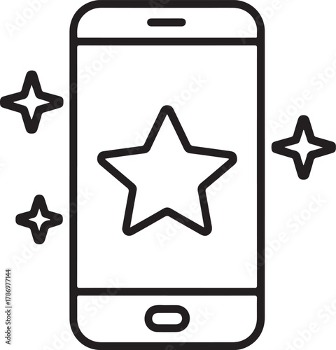 Smartphone with a shining star and sparkles icon