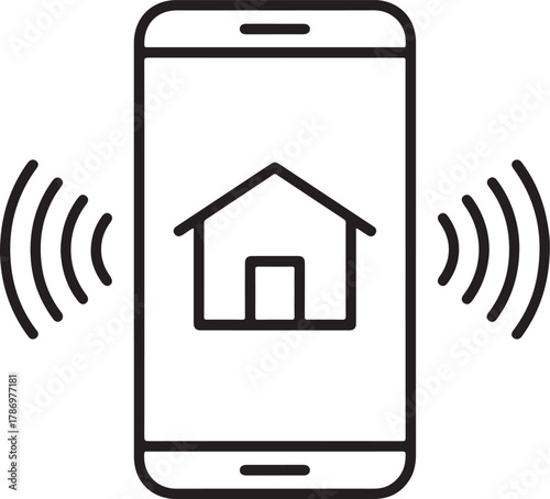 Smartphone displaying a house icon with wireless signal waves