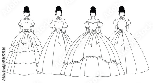 Pastel princess gowns ball gowns fashion illustration vector art