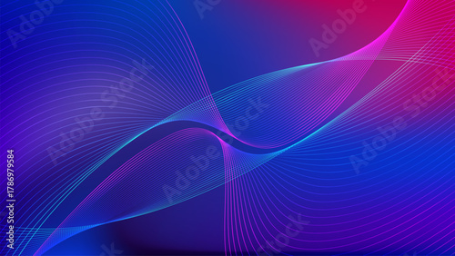 Wavy blended lines with blue purple red gradient mesh abstract background