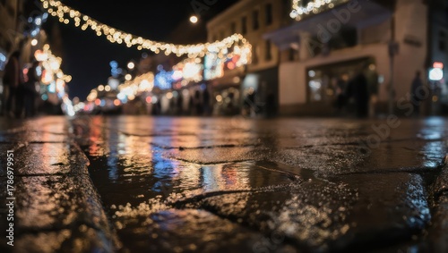 Wallpaper Mural Reflections of city lights on a wet street at night. Torontodigital.ca