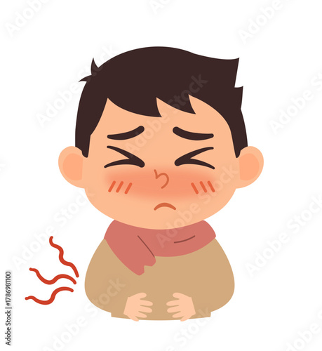 Illustration of a Boy with Stomach Ache