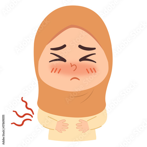 Illustration of Girl with Stomachache