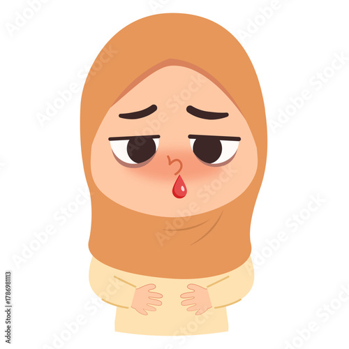Illustration of a Sick Woman in Hijab Nose bleeding