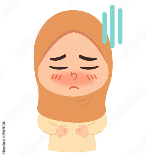 Illustration of Woman with Stomach Ache in Fatigue