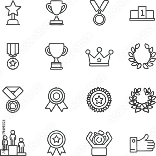 
SUCCESS - thin line vector icon set. 30 linear icon. Pixel perfect. The set contains icons: Award, Trophy, Medal, Crown, Winners Podium, Congratulating, Certificate, Laurel Wreath.
