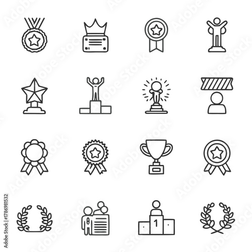 
SUCCESS - thin line vector icon set. 30 linear icon. Pixel perfect. The set contains icons: Award, Trophy, Medal, Crown, Winners Podium, Congratulating, Certificate, Laurel Wreath.
