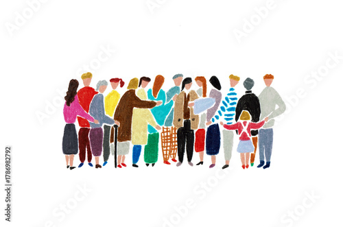 手描きイラスト　集まる人々　ライフスタイルと社会