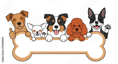 Happy dogs hold bone sign, perfect for pet ads and cheerful designs