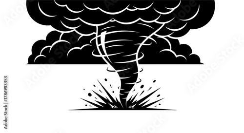 Powerful tornado storm strikes with destructive force and debris