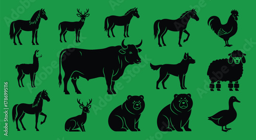 Farm animals vector illustration silhouette livestock collection