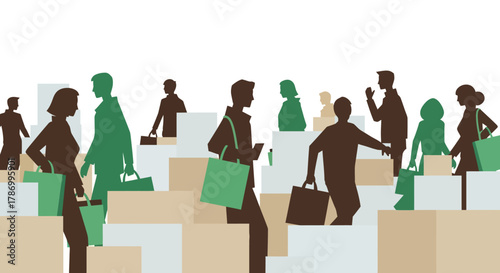 Diverse group of people shopping and interacting in a modern retail environment. Flat Vector Illustrations. EPS Editable