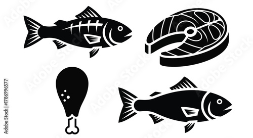 Fish salmon chicken meat protein food vector illustration diet