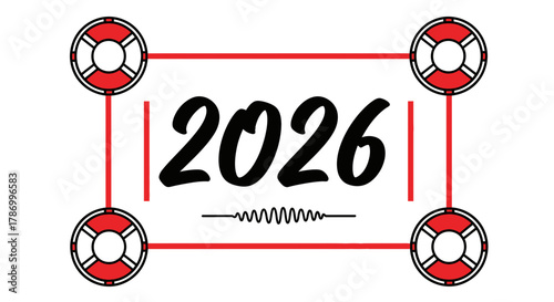 2026 year graphic with lifebuoys and abstract wave element