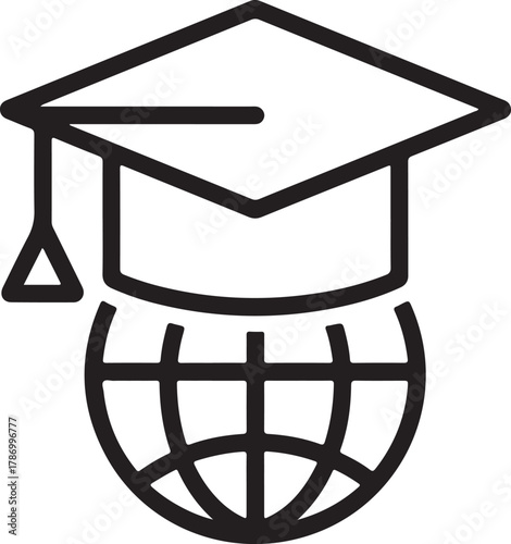 Graduation cap on top of globe symbolizing global education