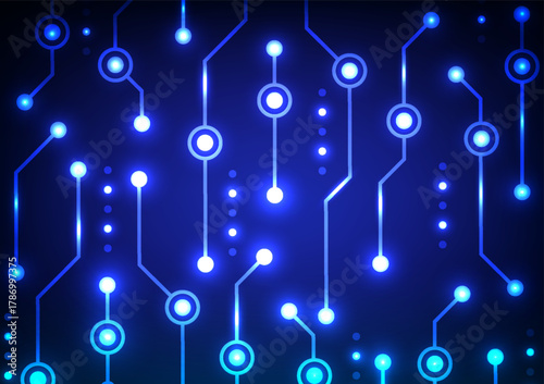 Digital technology circuit background. Data system fiber optic concept. Design for circuit board futuristic network computer virtual light and glow.