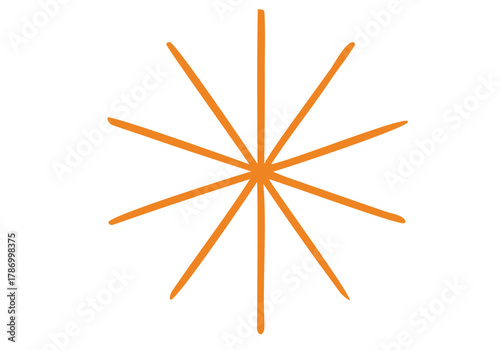Orange starburst shape with ten rays radiating from the center isolated on