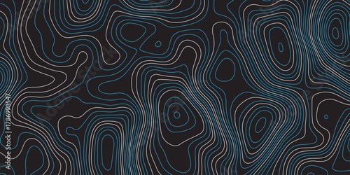 Abstract topographic map pattern with smooth contour lines in dark tones. Modern digital background design with wavy geographic curves, stylish elevation texture for creative projects.
