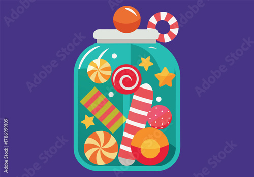 A jar full of colorful candies, creating a sweet and delightful treat, perfect for holiday celebrations and festive occasions