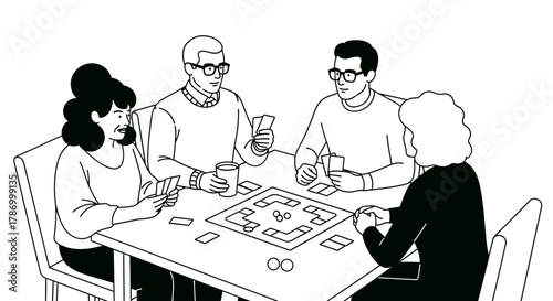 Family playing board game illustration cartoon people together fun