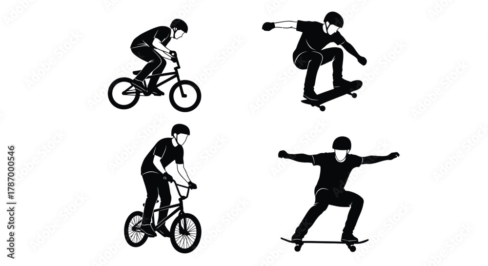 Fototapeta premium Bmx and skateboarding sports extreme activity vector illustration