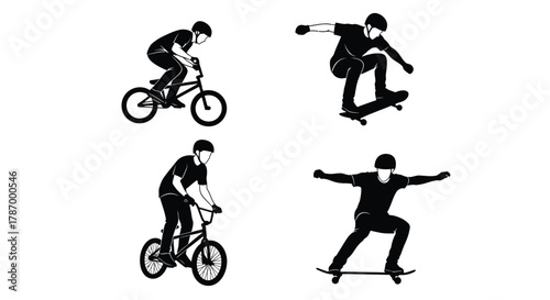 Bmx and skateboarding sports extreme activity vector illustration