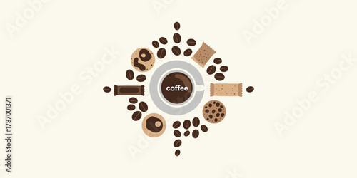 Coffee Arrangement with Cup, Beans, Cookies for Café Branding