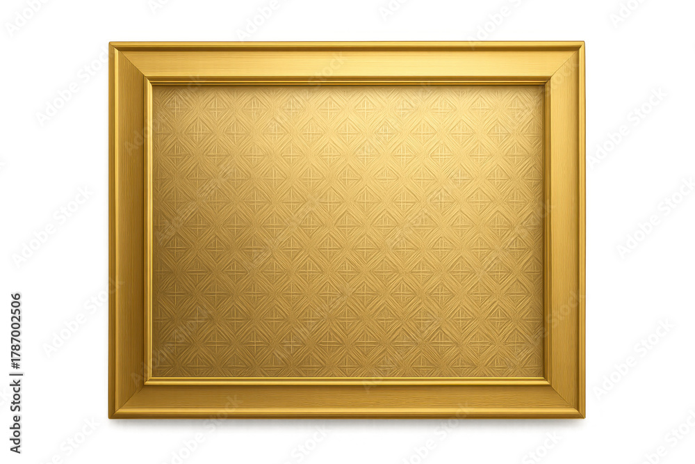 Fototapeta premium Golden empty frame with relief pattern inside, providing luxurious classic border on transparent background