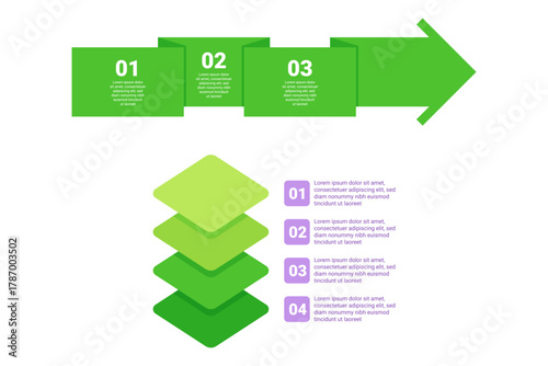 Infographic displaying structured set of steps. Design featuring vibrant green elements arranged in sequence